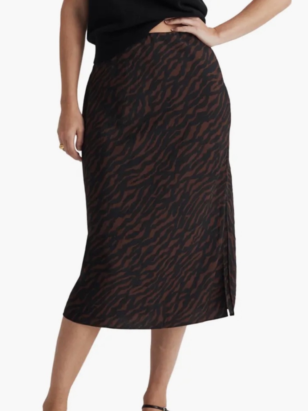 Madewell Layton Midi Slip Skirt Black and Brown Animal-Print Size 2